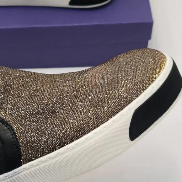 New Stuart Weitzman Shoes Sneakers Metallic Gold Silver Black Flat Slip 9.5 - Picture 15 of 16
